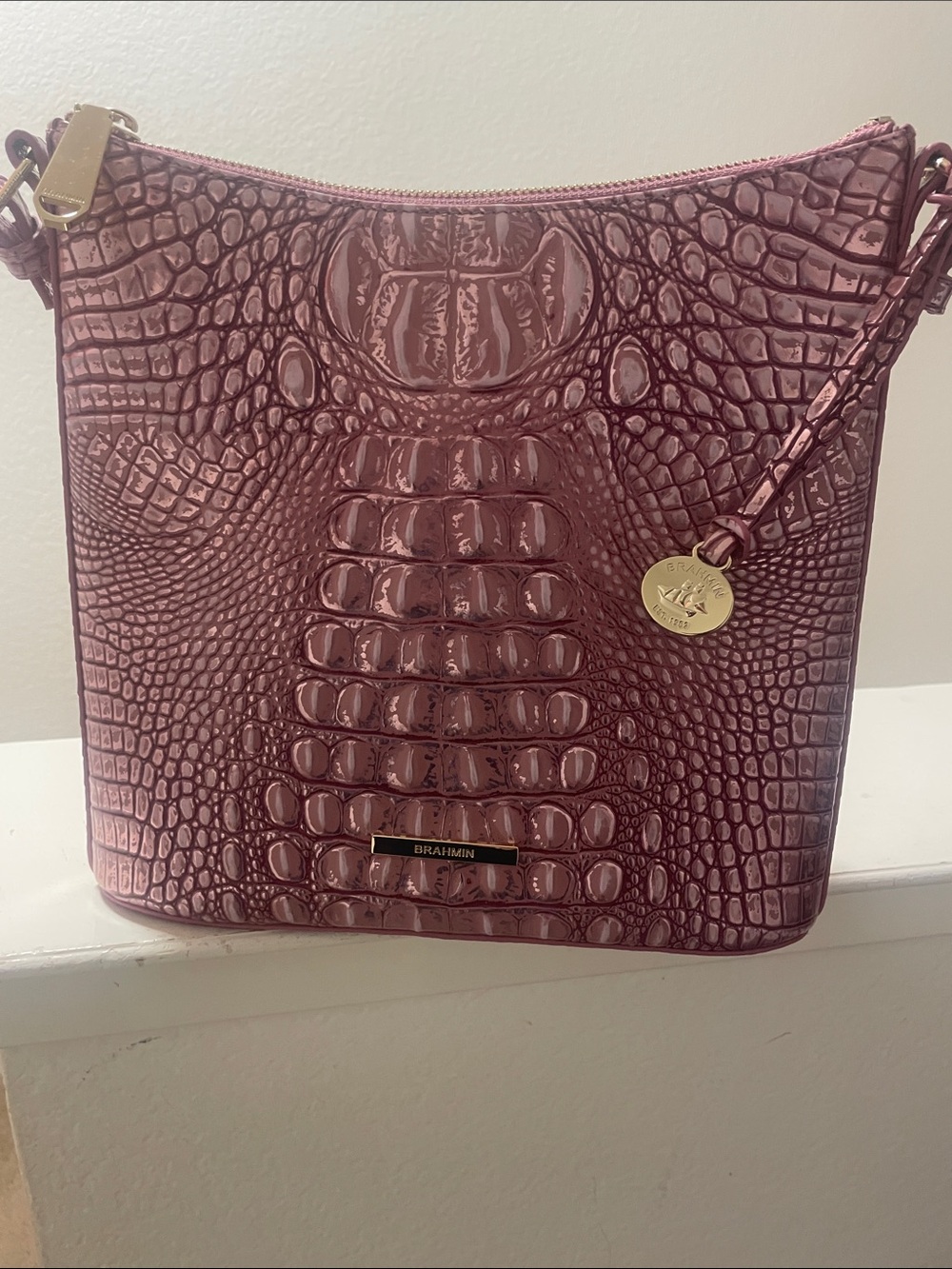 Brahmin Mulberry Potion Croc-Embossed Leather Katie Crossbody Bag NWOT